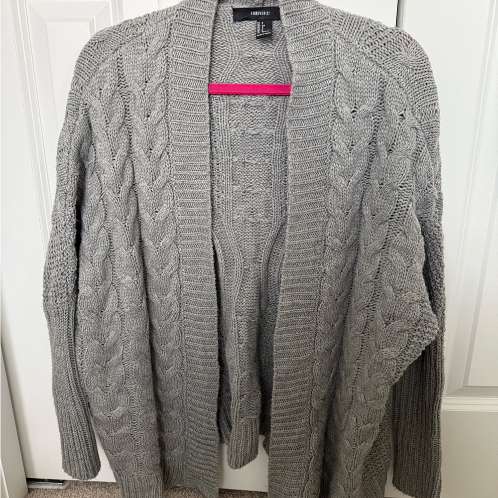 Forever 21 Gray Cable Knit Cardigan